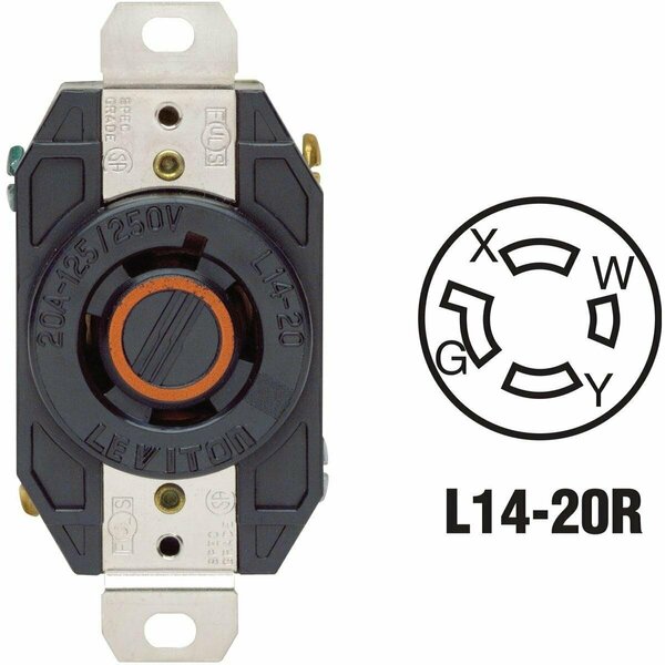 Leviton 20A 125V/250V Black Industrial Grade L14-20R Locking Outlet Receptacle 065-02410-000